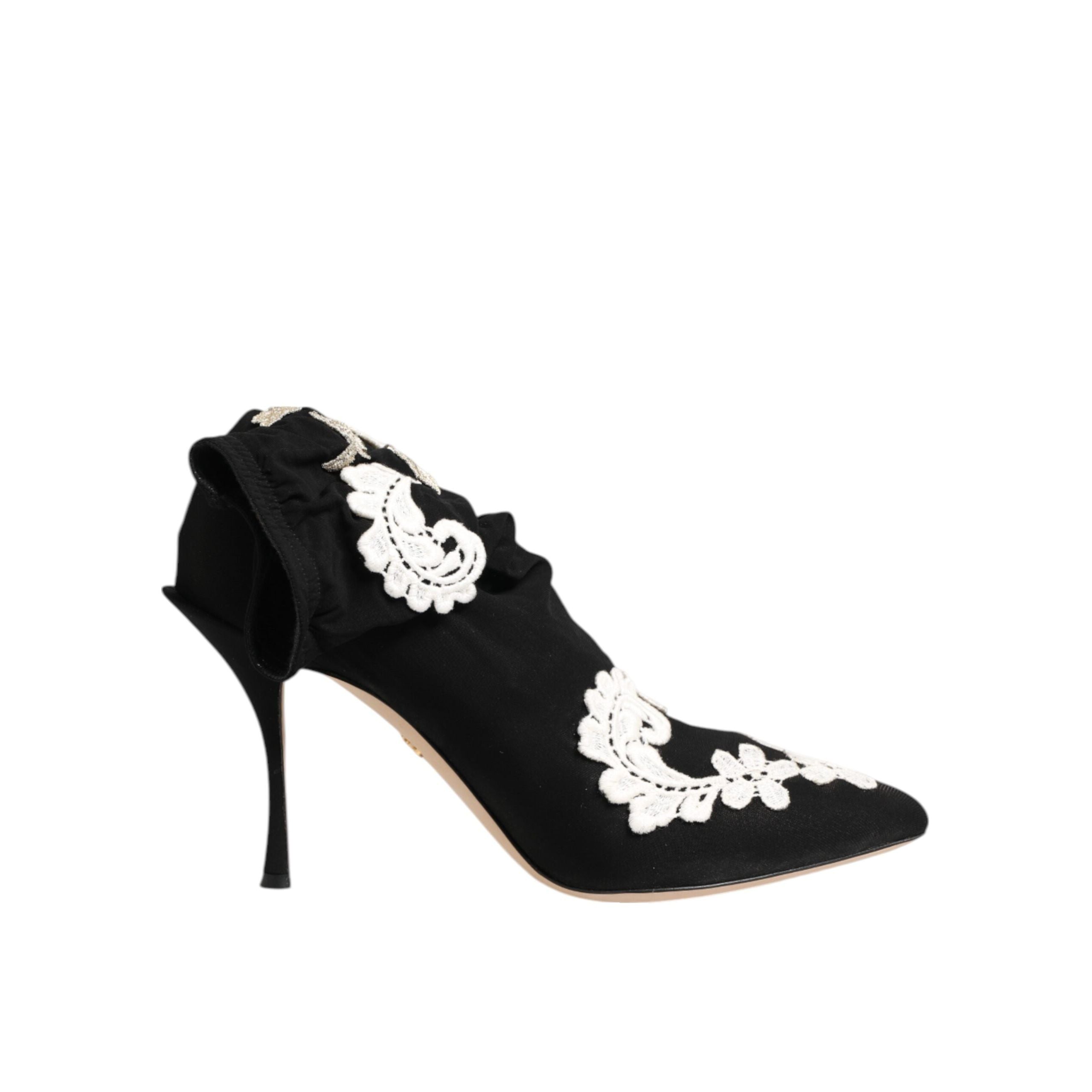 Chaussures Bottes à talon aiguille Dolce & Gabbana en jersey brodé noir et blanc