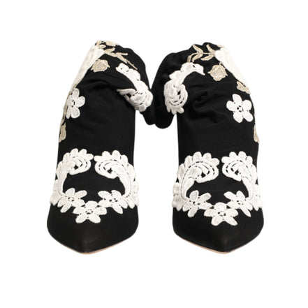 Chaussures Bottes à talon aiguille Dolce & Gabbana en jersey brodé noir et blanc