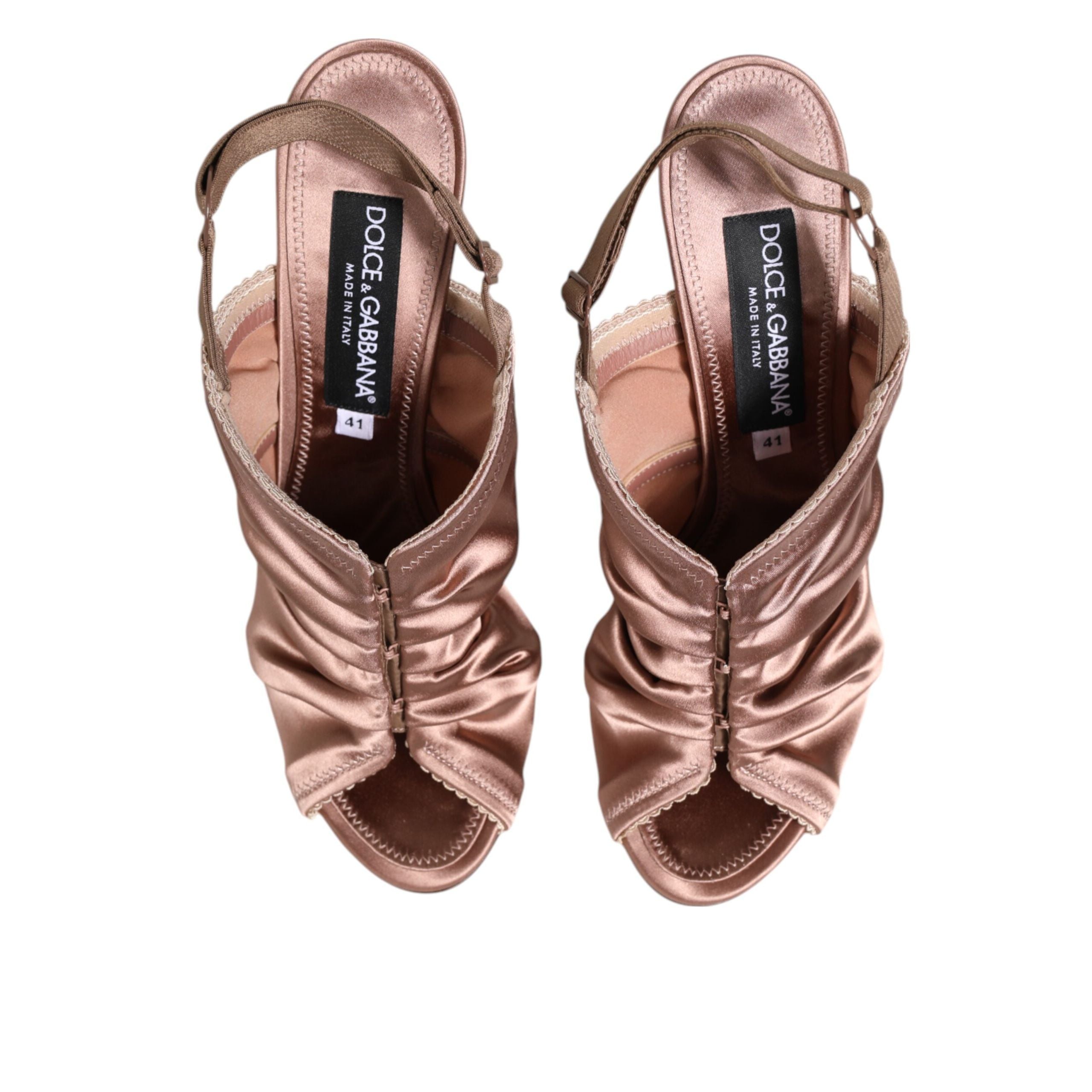 Dolce & Gabbana Bronze Satin Ruched Slingback Sandals