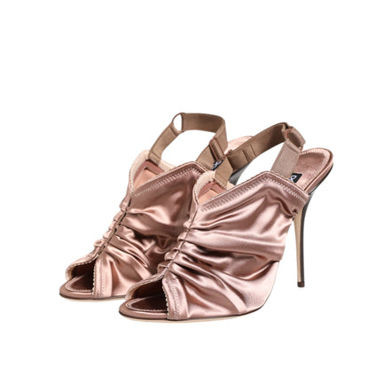 Dolce & Gabbana Bronze Satin Ruched Slingback Sandals