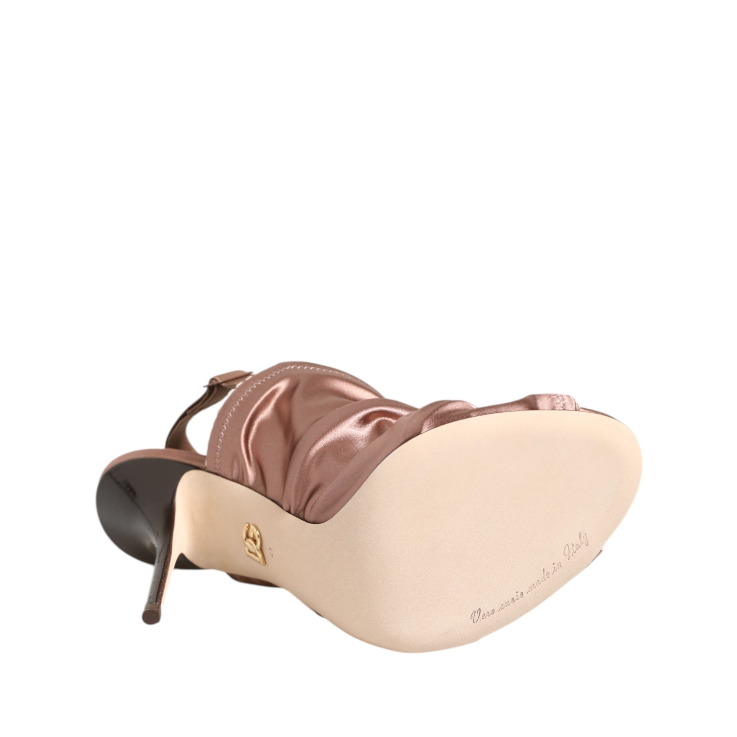 Dolce & Gabbana Bronze Satin Ruched Slingback Sandals