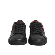 Sneakers basse Dolce & Gabbana in pelle nera con cuore di cristallo