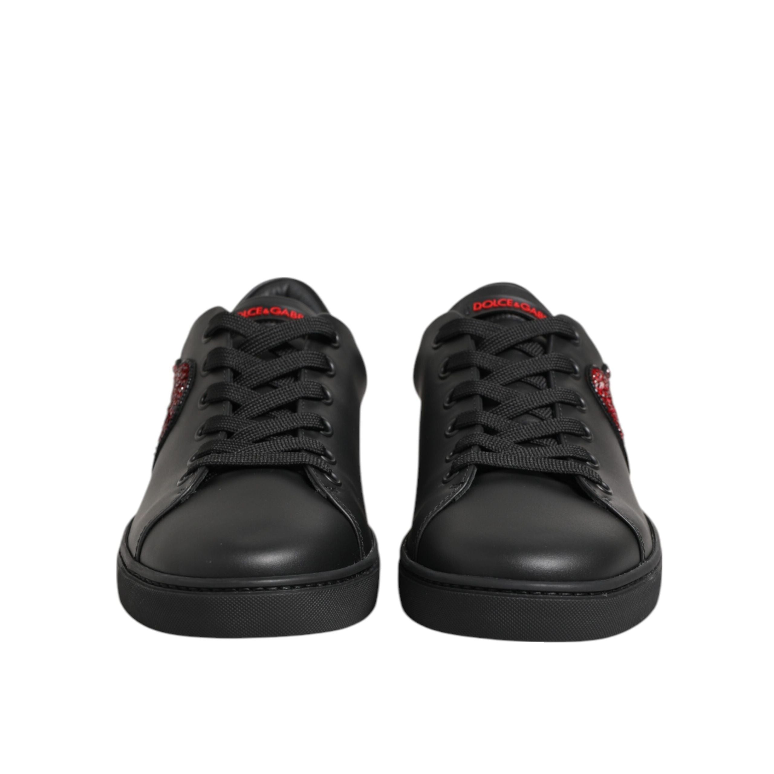 Sneakers basse Dolce & Gabbana in pelle nera con cuore di cristallo