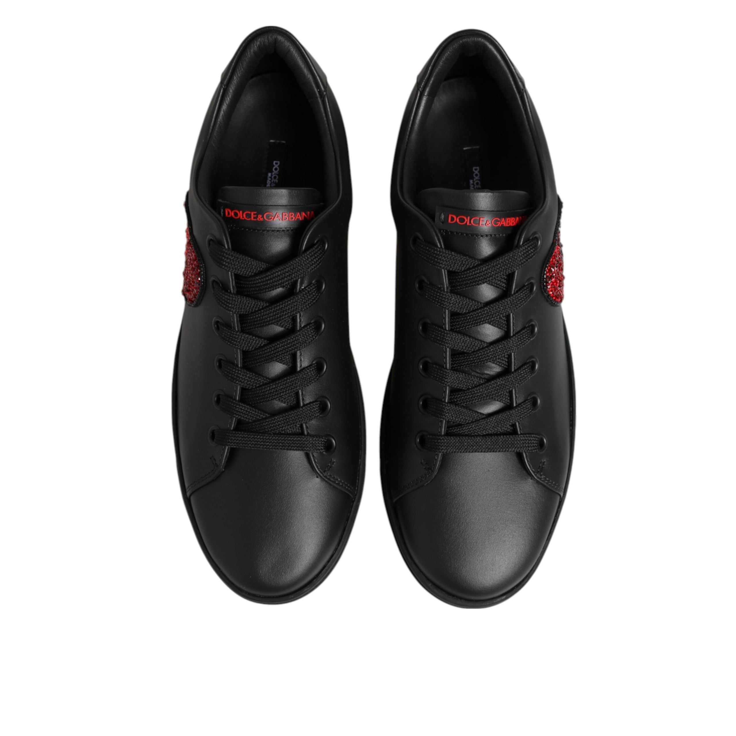 Sneakers basse Dolce & Gabbana in pelle nera con cuore di cristallo