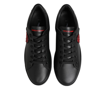 Sneakers basse Dolce & Gabbana in pelle nera con cuore di cristallo