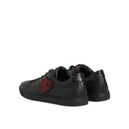 Sneakers basse Dolce & Gabbana in pelle nera con cuore di cristallo