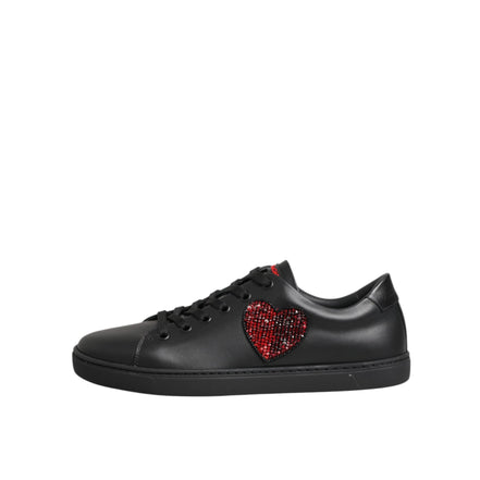 Sneakers basse Dolce & Gabbana in pelle nera con cuore di cristallo
