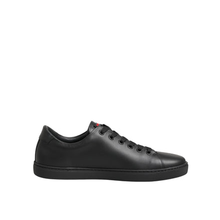 Dolce & Gabbana Black Leather Crystal Heart Low Top Sneakers