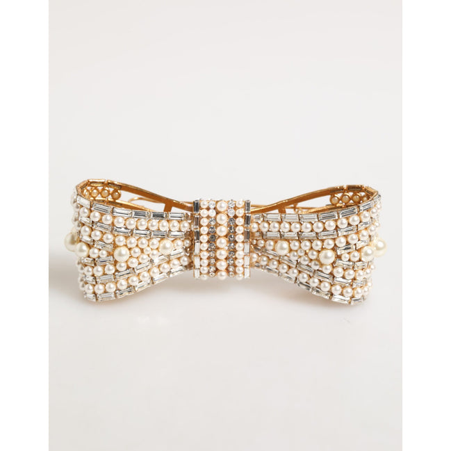 Spilla Dolce & Gabbana in Ottone Dorato con Cristalli di Vetro e Perle Sintetiche
