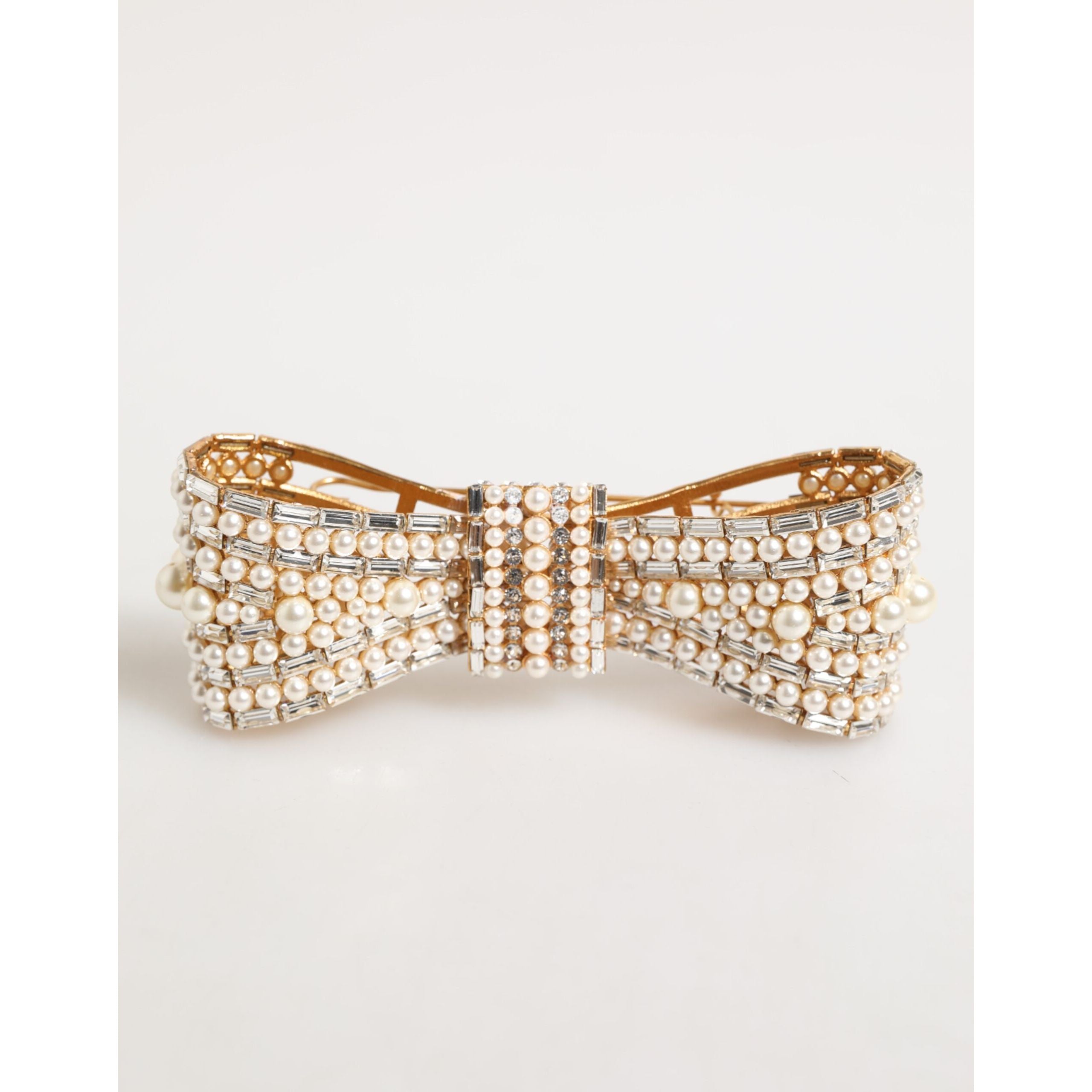 Spilla Dolce & Gabbana in Ottone Dorato con Cristalli di Vetro e Perle Sintetiche