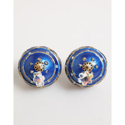 Boucles d'oreilles clips Dolce & Gabbana en laiton doré, boule de Noël bleue et cristaux.