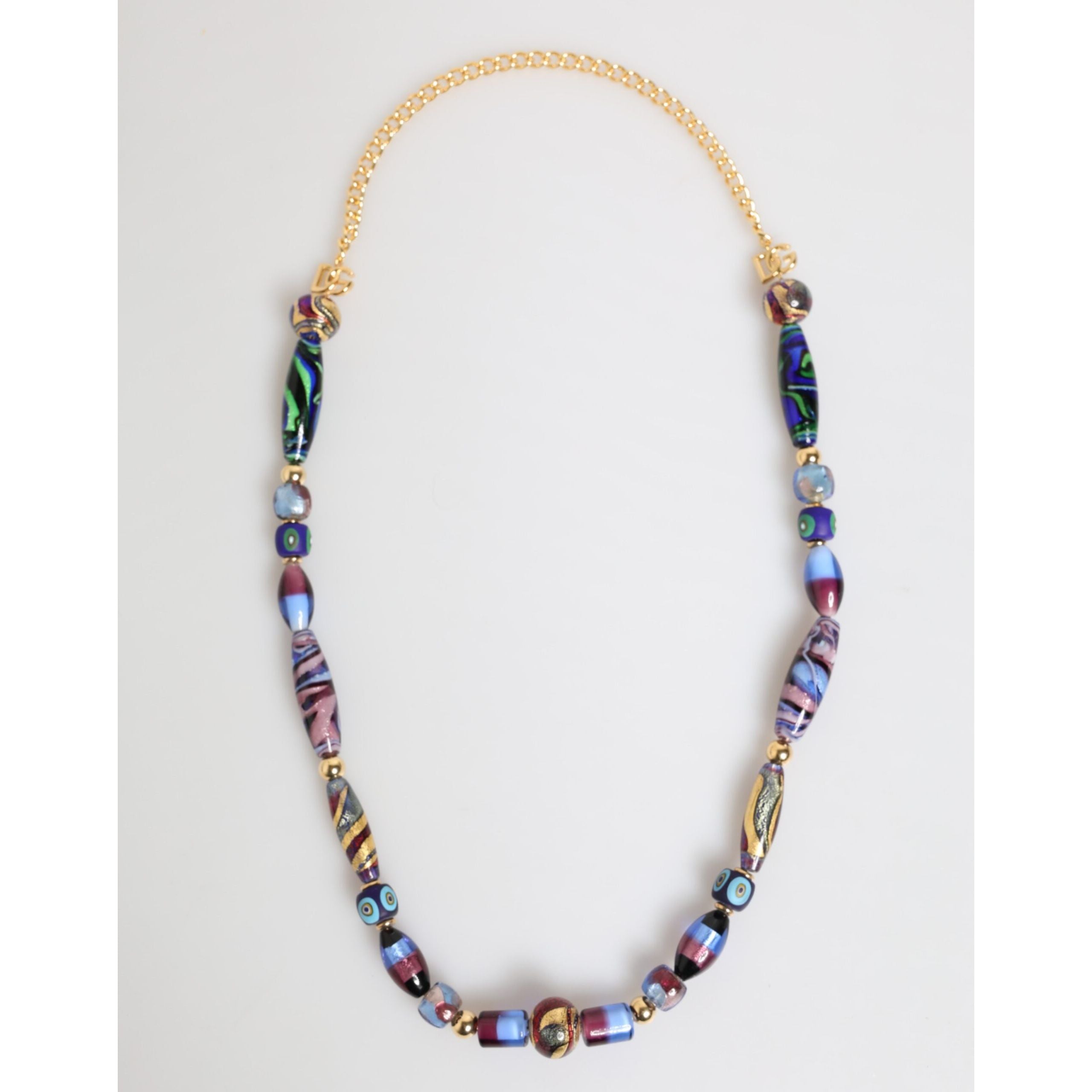 Dolce & Gabbana Collana in Ottone Dorato con Perle di Vetro di Murano Multicolori