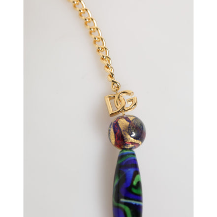 Dolce & Gabbana Collana in Ottone Dorato con Perle di Vetro di Murano Multicolori