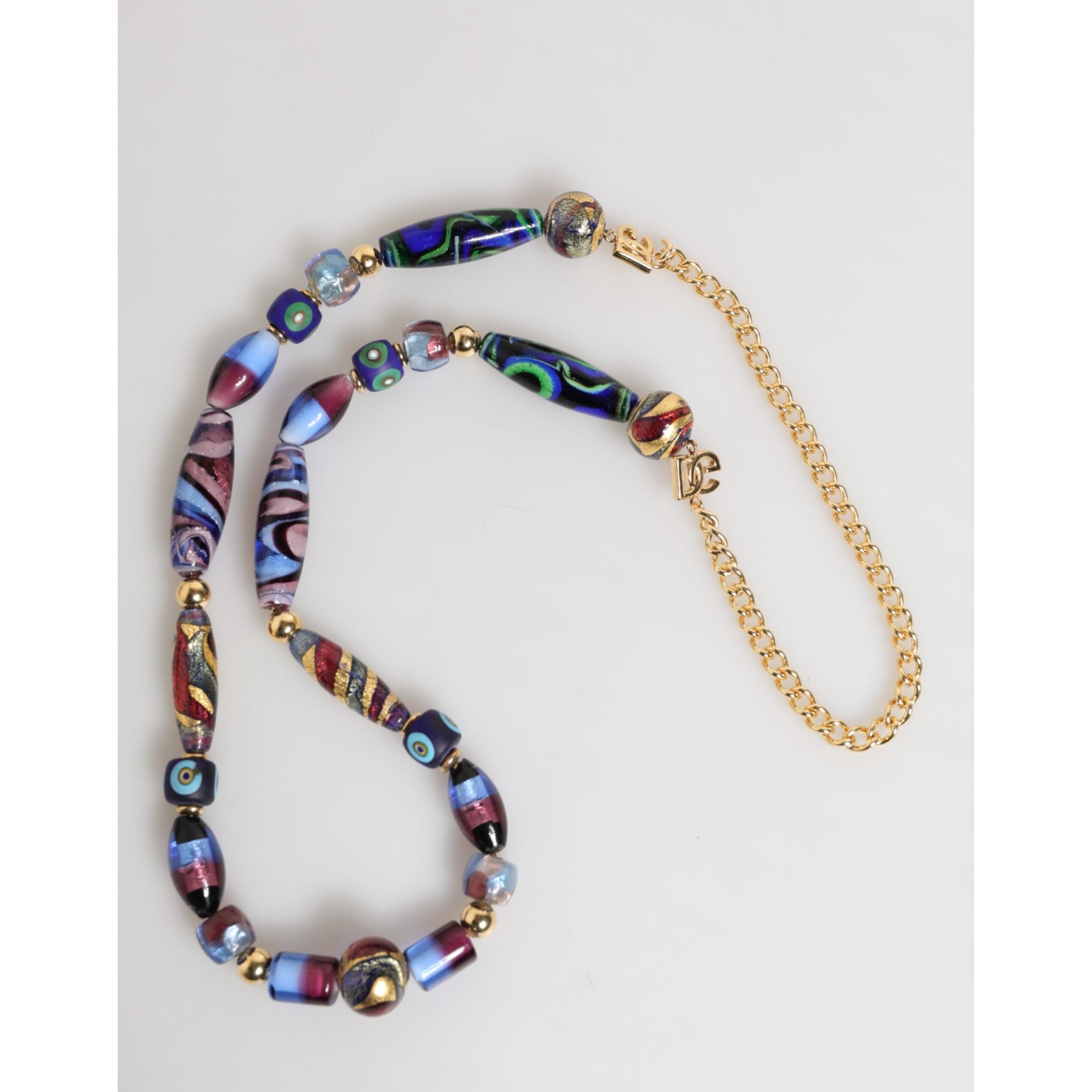 Dolce & Gabbana Collana in Ottone Dorato con Perle di Vetro di Murano Multicolori