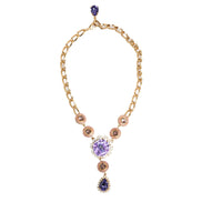 Collana con Pendente Floreale Dolce & Gabbana in Ottone Dorato, Cristalli e Perle Viola