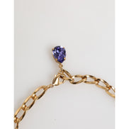 Collana con Pendente Floreale Dolce & Gabbana in Ottone Dorato, Cristalli e Perle Viola