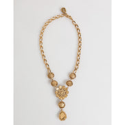 Collana con Pendente Floreale Dolce & Gabbana in Ottone Dorato, Cristalli e Perle Viola