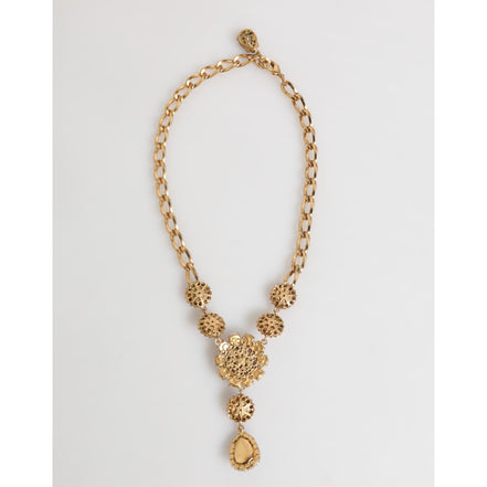 Collana con Pendente Floreale Dolce & Gabbana in Ottone Dorato, Cristalli e Perle Viola