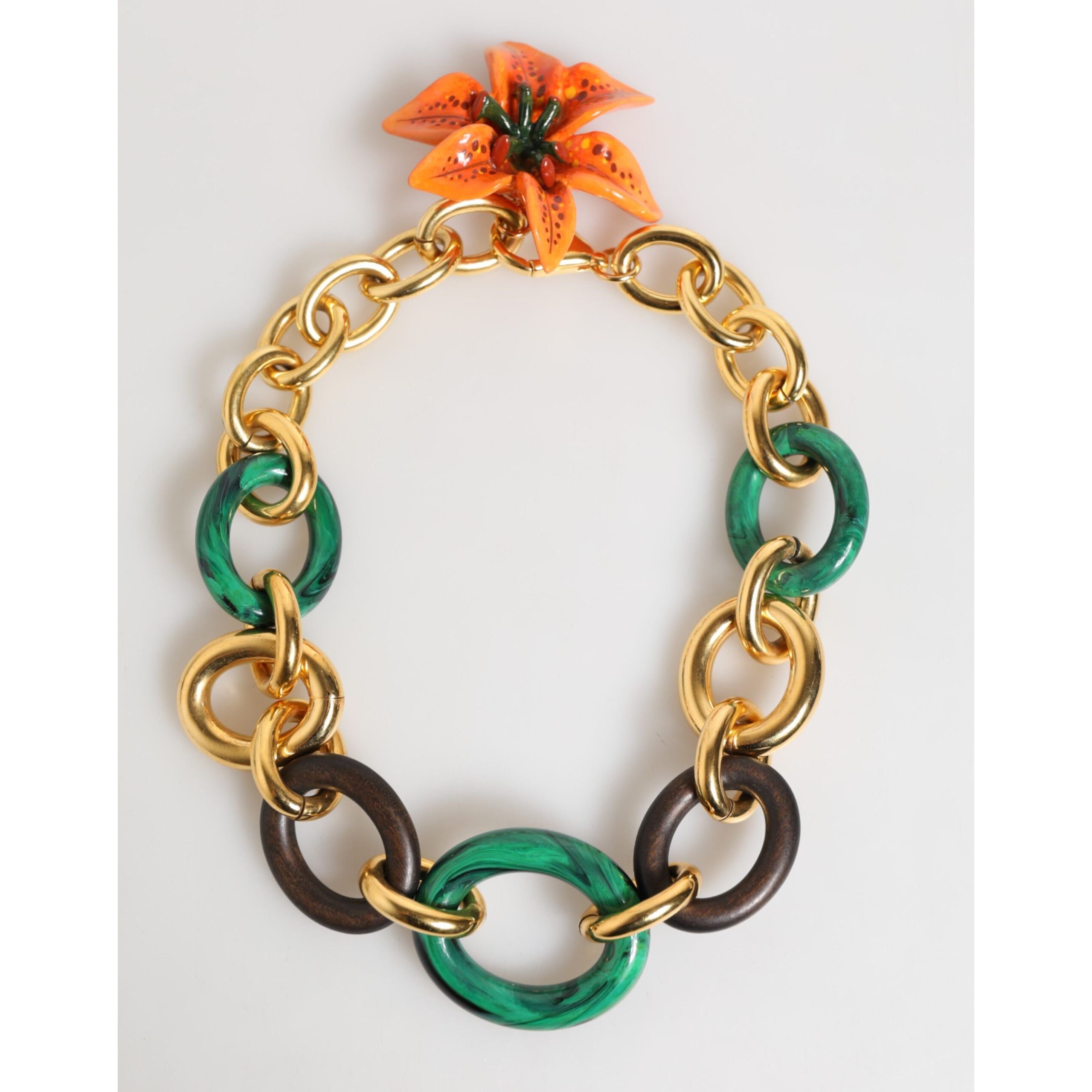 Collier Choker Fleur de Lis Tigrée Multicolore en Laiton Doré Dolce & Gabbana
