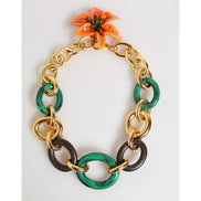 Collier Choker Fleur de Lis Tigrée Multicolore en Laiton Doré Dolce & Gabbana