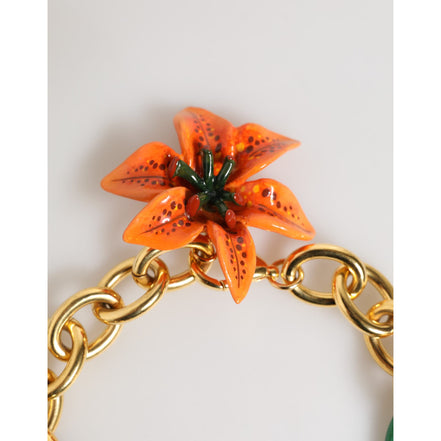 Collier Choker Fleur de Lis Tigrée Multicolore en Laiton Doré Dolce & Gabbana