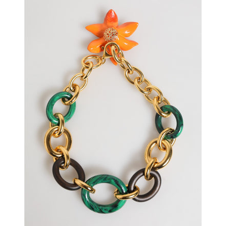 Collier Choker Fleur de Lis Tigrée Multicolore en Laiton Doré Dolce & Gabbana