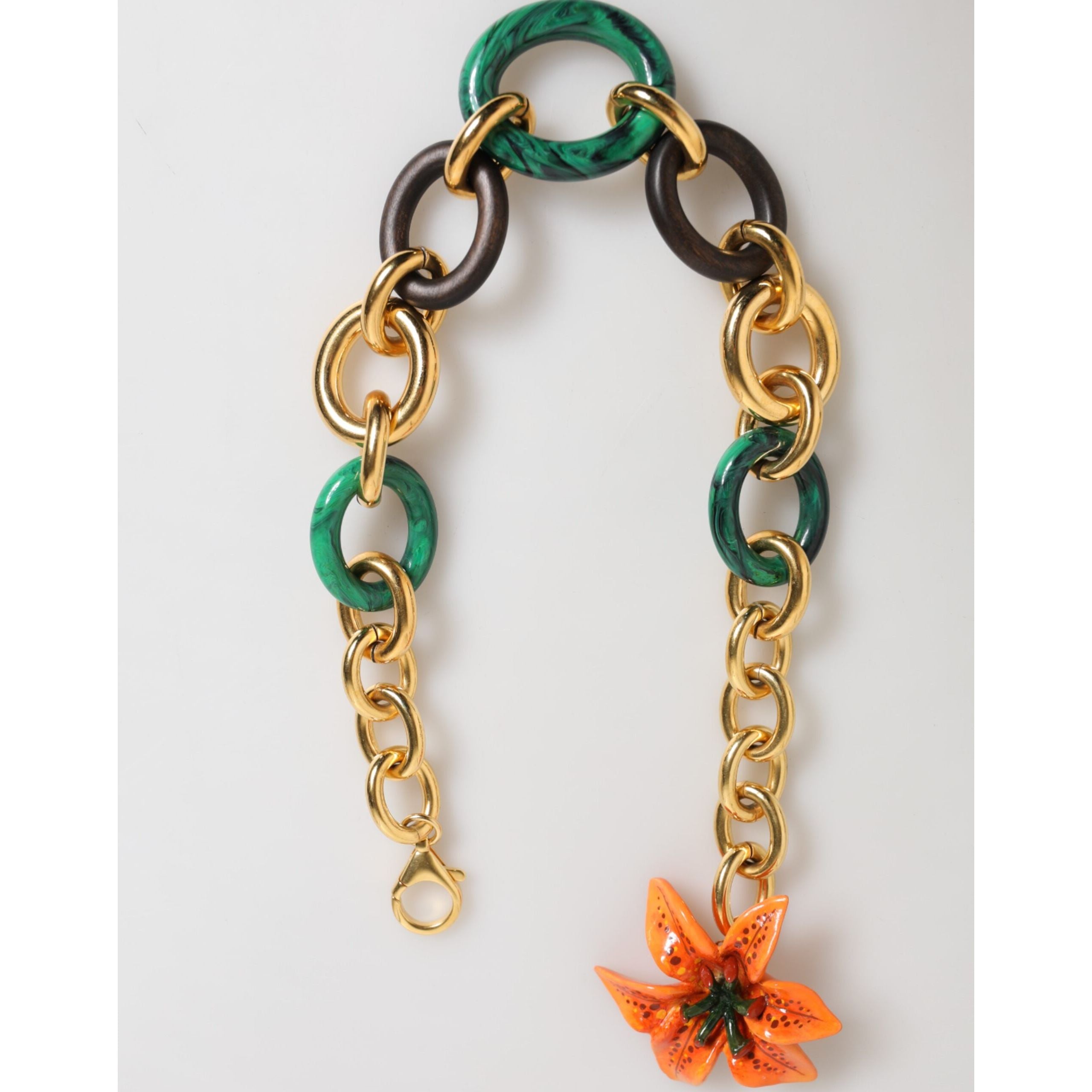 Collier Choker Fleur de Lis Tigrée Multicolore en Laiton Doré Dolce & Gabbana