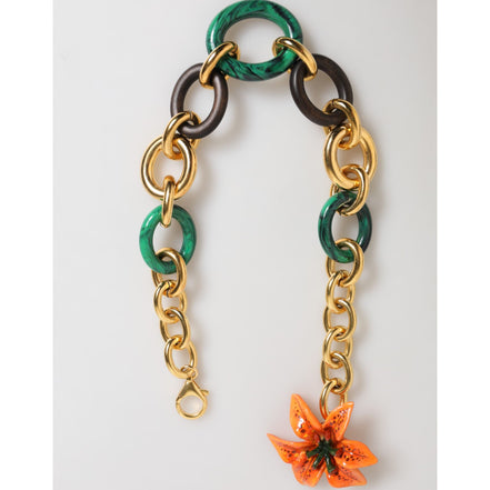 Collier Choker Fleur de Lis Tigrée Multicolore en Laiton Doré Dolce & Gabbana