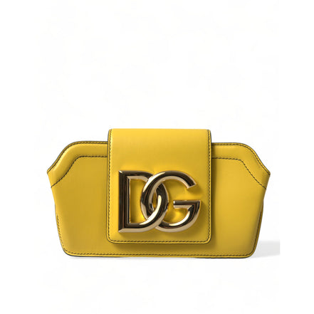 Borsa Custodia Clutch Crossbody Dolce & Gabbana in Pelle Liscia Gialla con Logo DG