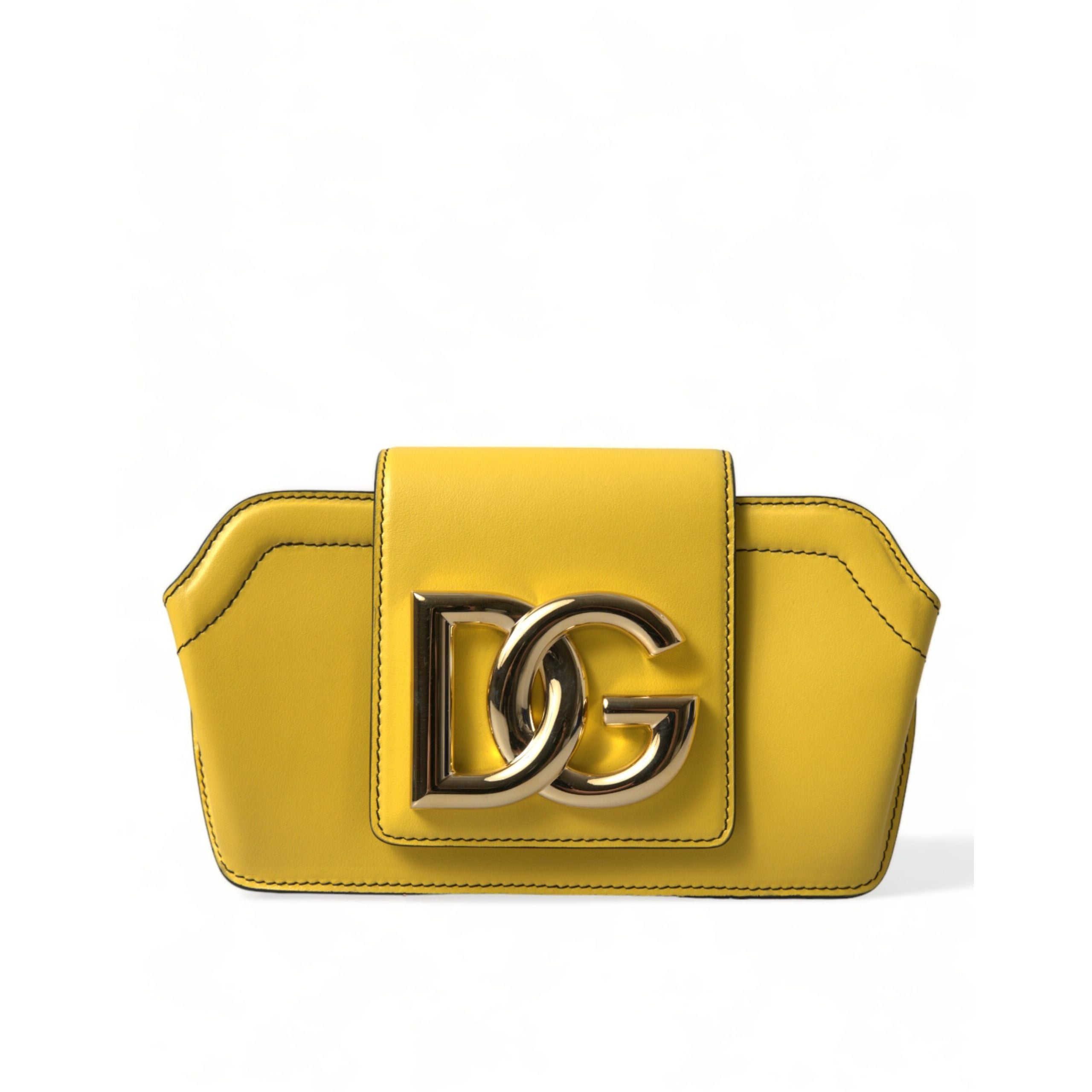 Borsa Custodia Clutch Crossbody Dolce & Gabbana in Pelle Liscia Gialla con Logo DG