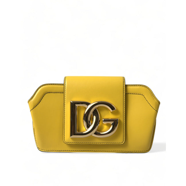 Borsa Custodia Clutch Crossbody Dolce & Gabbana in Pelle Liscia Gialla con Logo DG