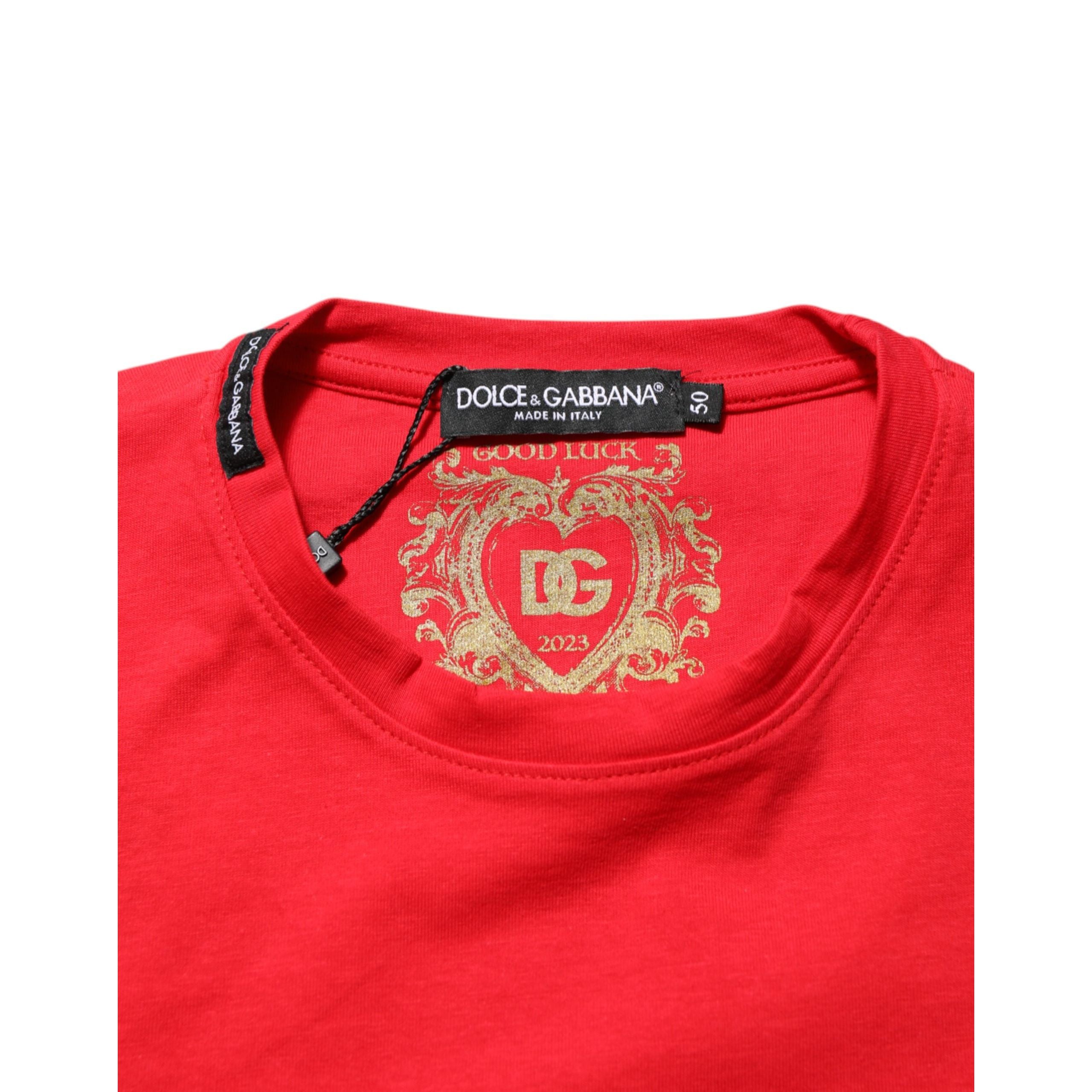 T-shirt Girocollo in Cotone Dolce & Gabbana Goodluck Rosso 2023