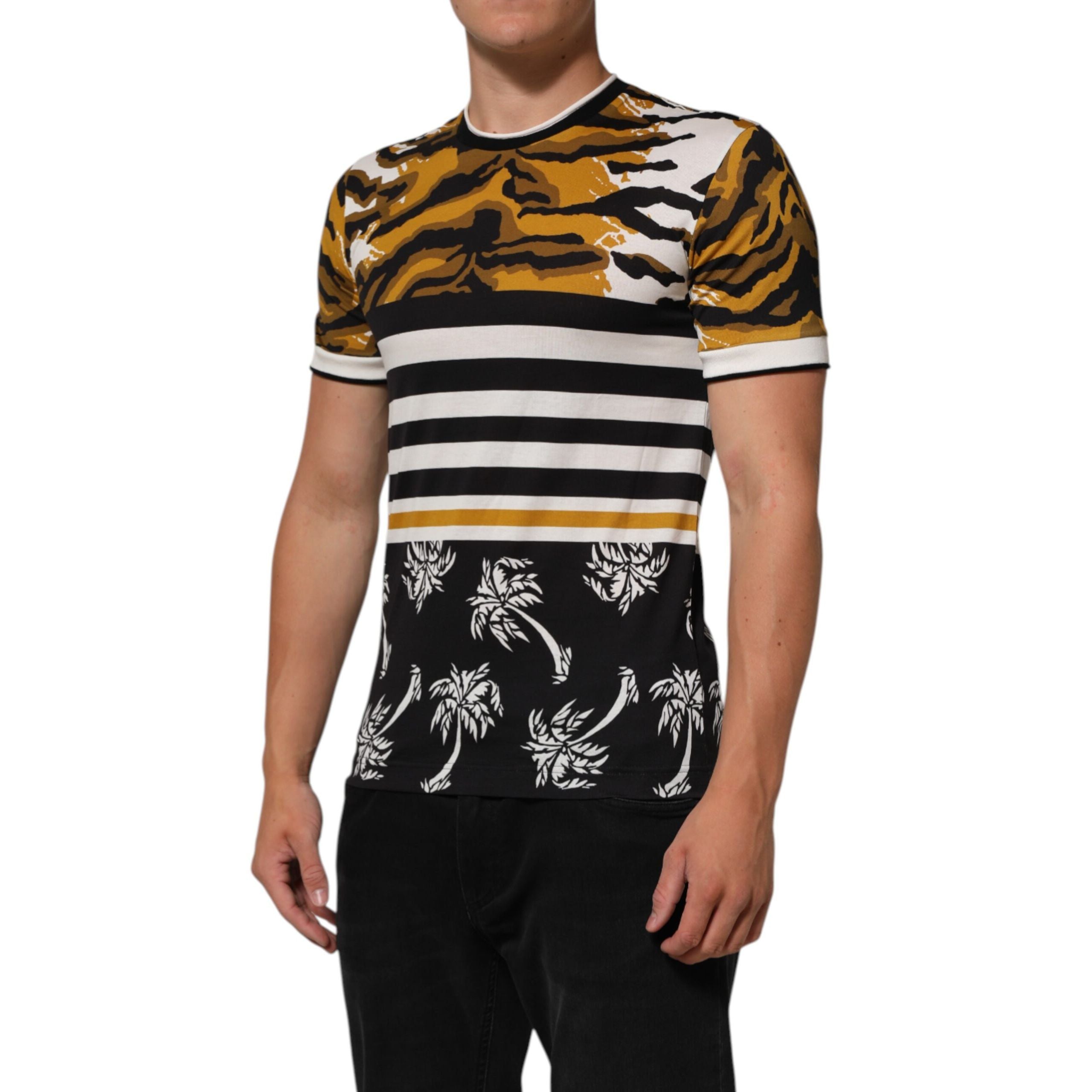 Dolce & Gabbana Multicolor Leopard Palm Leaf Crew Neck T-shirt