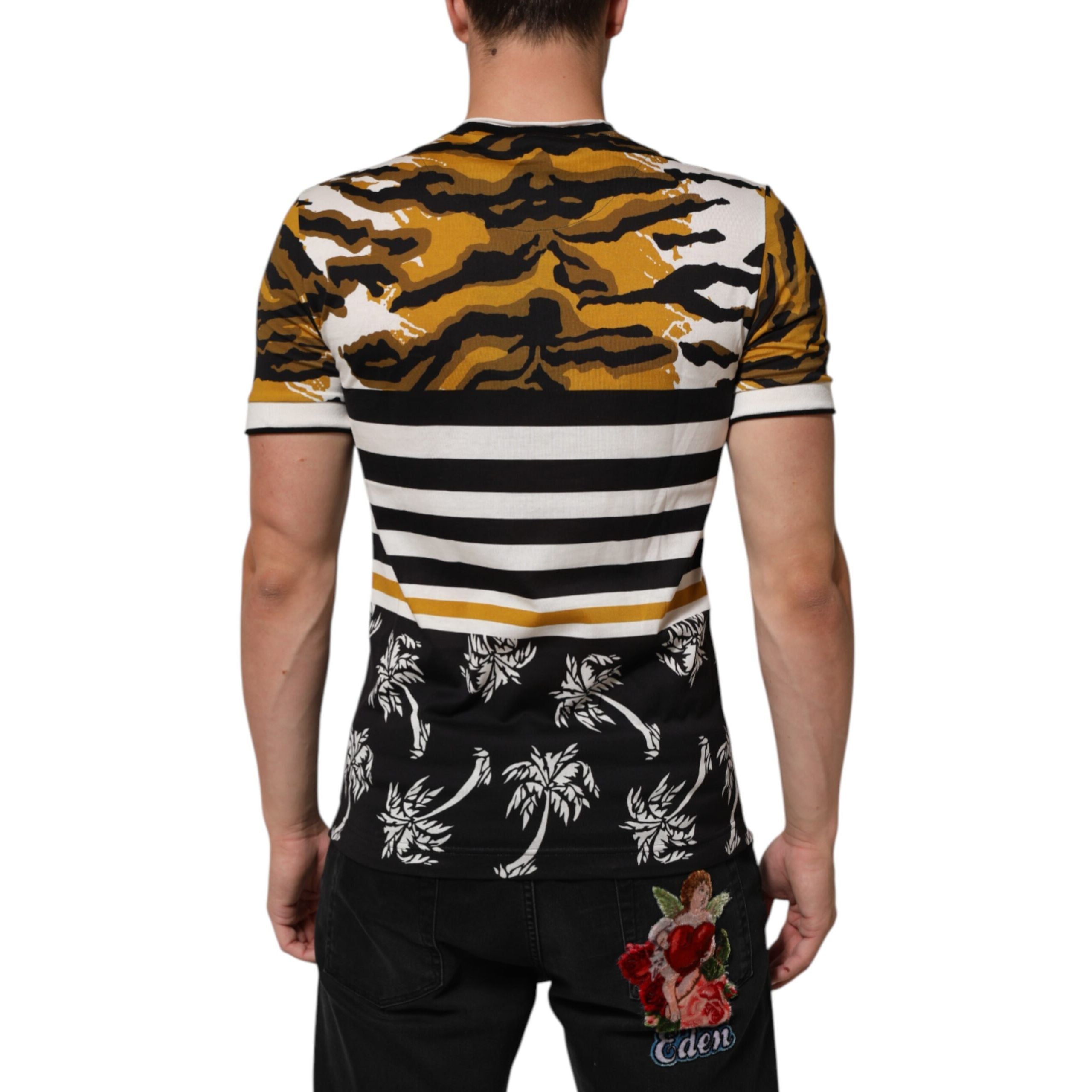 Dolce & Gabbana Multicolor Leopard Palm Leaf Crew Neck T-shirt