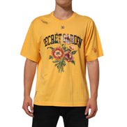 T-shirt girocollo Dolce & Gabbana in cotone a fantasia floreale Secret Garden gialla