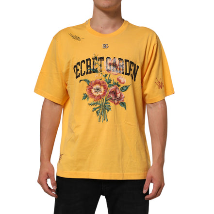 T-shirt girocollo Dolce & Gabbana in cotone a fantasia floreale Secret Garden gialla