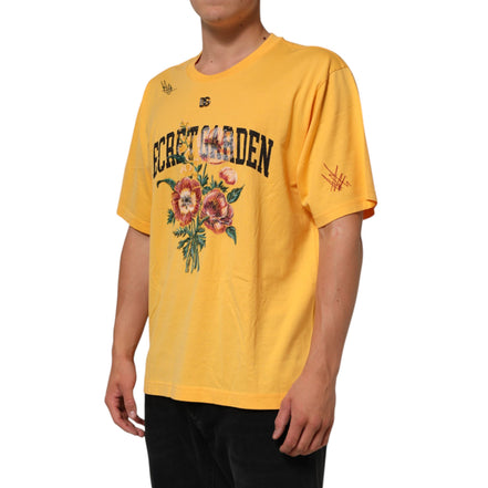 T-shirt girocollo Dolce & Gabbana in cotone a fantasia floreale Secret Garden gialla