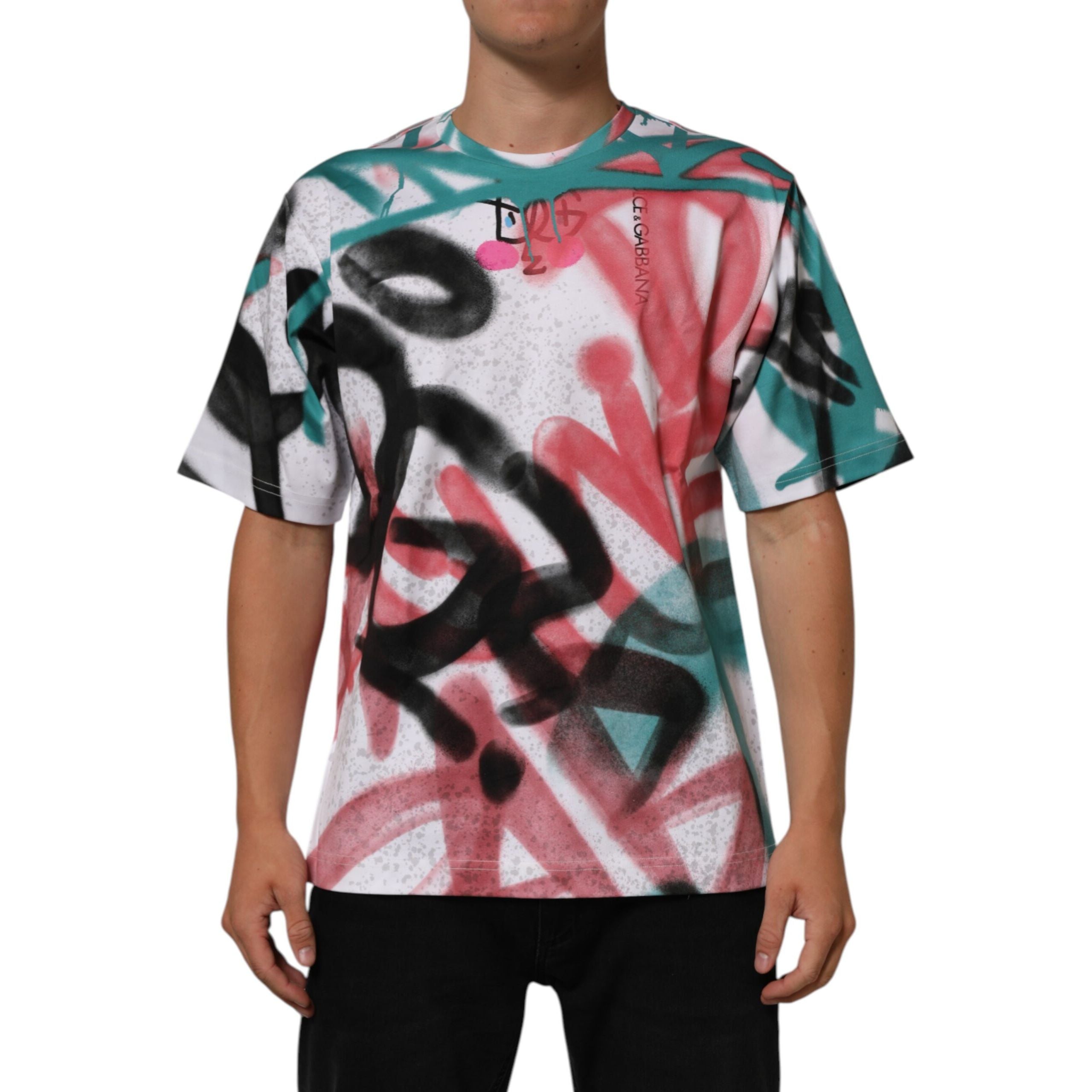 T-shirt Girocollo a Maniche Corte Dolce & Gabbana Bianca Graffiti