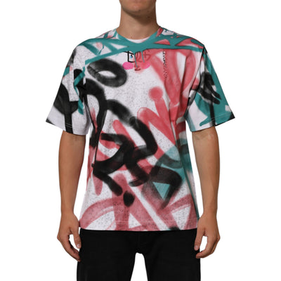 T-shirt Girocollo a Maniche Corte Dolce & Gabbana Bianca Graffiti