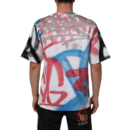 T-shirt Girocollo a Maniche Corte Dolce & Gabbana Bianca Graffiti