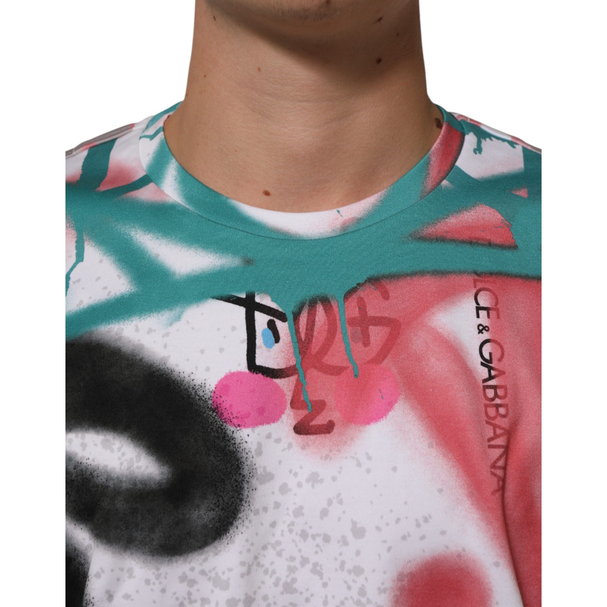 T-shirt Girocollo a Maniche Corte Dolce & Gabbana Bianca Graffiti