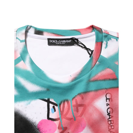 T-shirt Girocollo a Maniche Corte Dolce & Gabbana Bianca Graffiti
