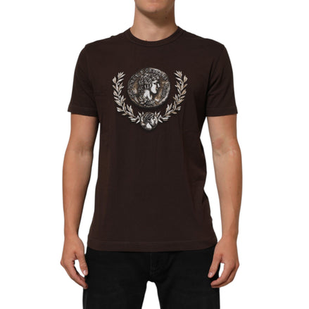 Dolce & Gabbana Brown Coin Laurel Print Crew Neck T-shirt
