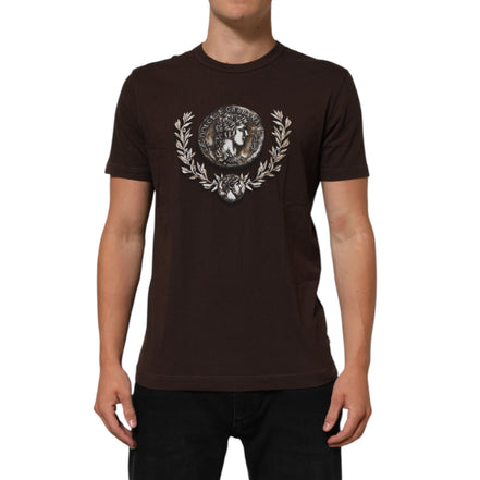 Dolce & Gabbana Brown Coin Laurel Print Crew Neck T-shirt