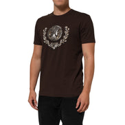 Dolce & Gabbana Brown Coin Laurel Print Crew Neck T-shirt
