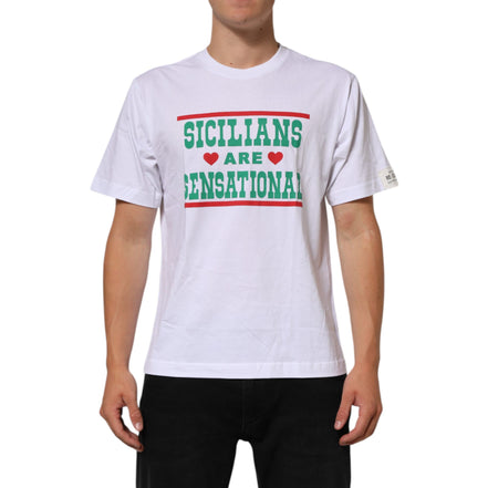 T-shirt Dolce & Gabbana en coton blanc à col rond et imprimé graphique