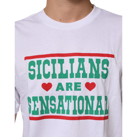 T-shirt Dolce & Gabbana en coton blanc à col rond et imprimé graphique