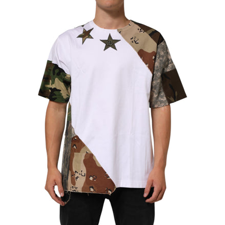 Dolce & Gabbana White Camouflage Patchwork Cotton T-shirt