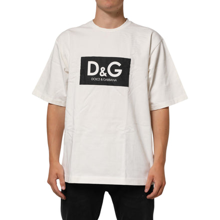 T-shirt da uomo girocollo in cotone bianco con stampa logo Dolce & Gabbana