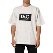 T-shirt da uomo girocollo in cotone bianco con stampa logo Dolce & Gabbana